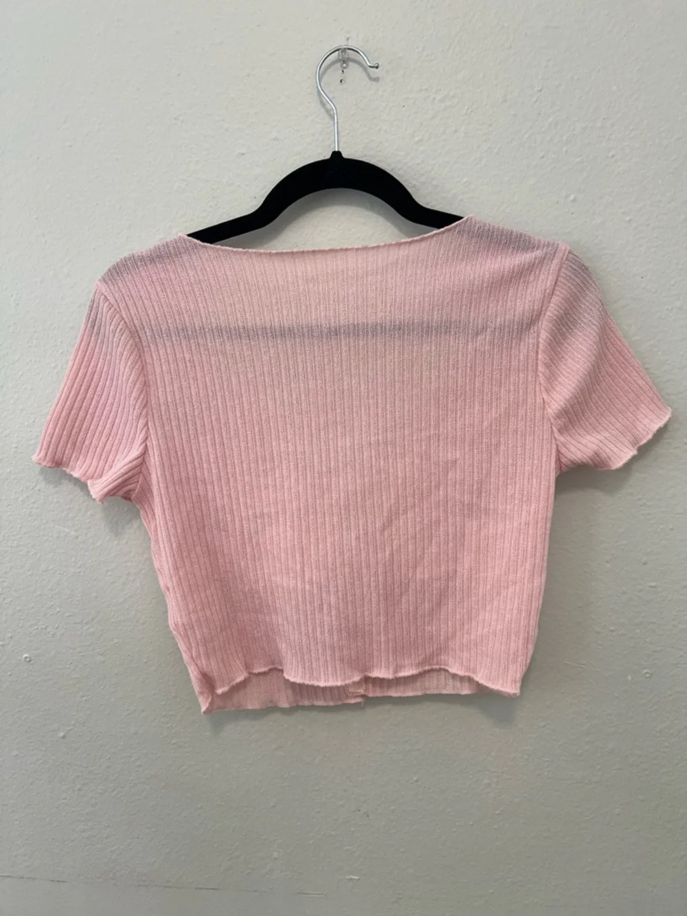 Pink Ribbed Lace Trim Crop Top Button Front Coquette Style Size L - Picture 4 of 8